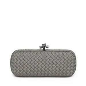 Bottega Veneta Satin Intreccio Impero Stretch Knot Clutch Grey